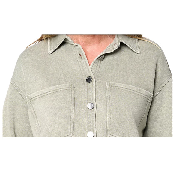 Peace Love World French Terry Button Front Shirt Agave Green XS A702746 - Picture 2 of 2